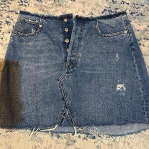 Zara Blue Denim A-Line Skirt with Button Detail Size: L